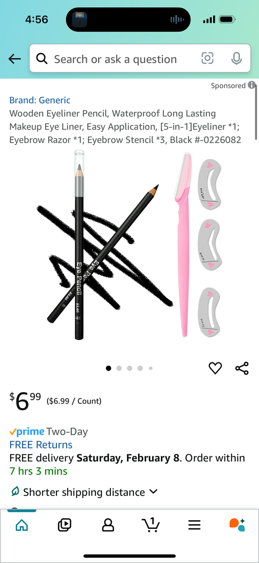 ‼️2 for 1 ‼️. Wooden Eyeliner Pencil, Waterproof Long Lasting Makeup Eye Liner, Easy Application, [5-in-1]Eyeliner *1; Eyebrow Razor *1; Eyebrow Stencil *3, Black #-0226082