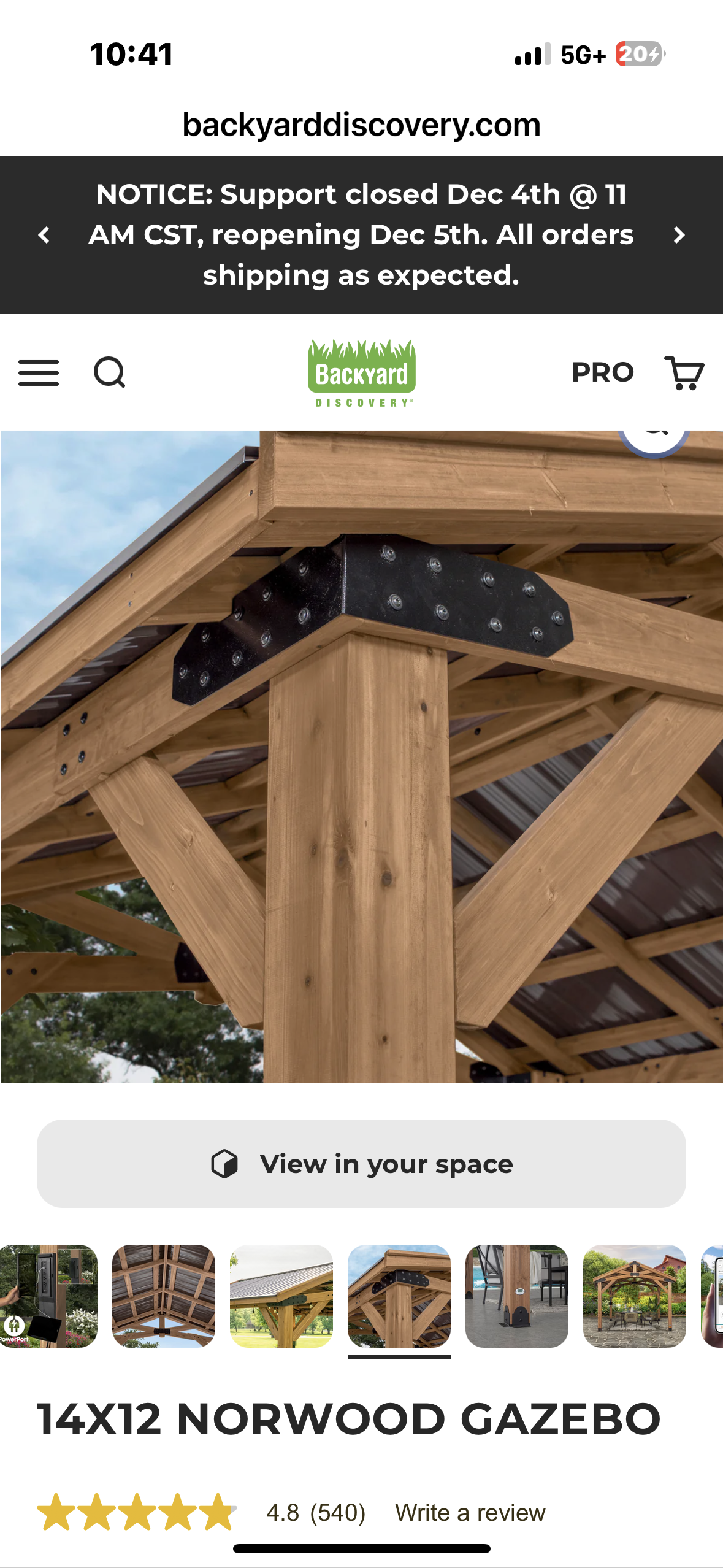 Backyard Discovery Norwood 14' x 12’ Cedar Wood Outdoor Gazebo Pavilion with Snow Support, Wind Resistance, Shade for Garden, Patio, Deck, Entertaining (G945)