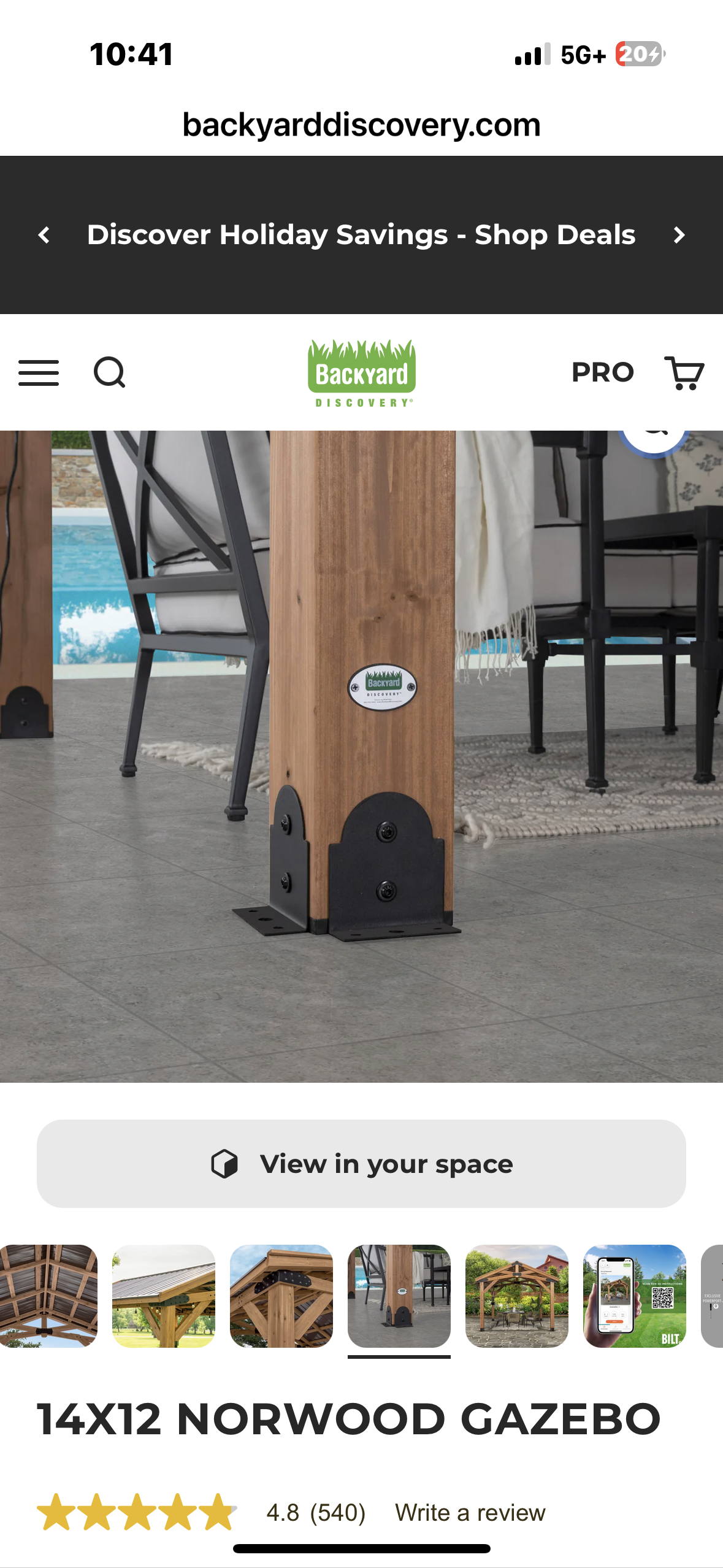 Backyard Discovery Norwood 14' x 12’ Cedar Wood Outdoor Gazebo Pavilion with Snow Support, Wind Resistance, Shade for Garden, Patio, Deck, Entertaining (G945)