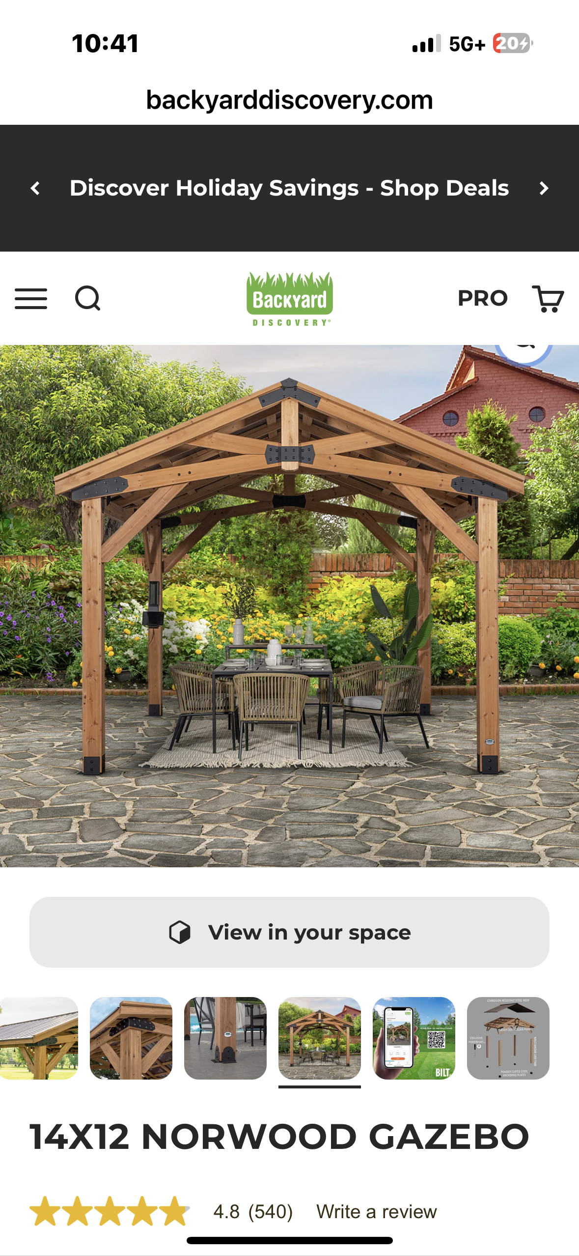 Backyard Discovery Norwood 14' x 12’ Cedar Wood Outdoor Gazebo Pavilion with Snow Support, Wind Resistance, Shade for Garden, Patio, Deck, Entertaining (G945)
