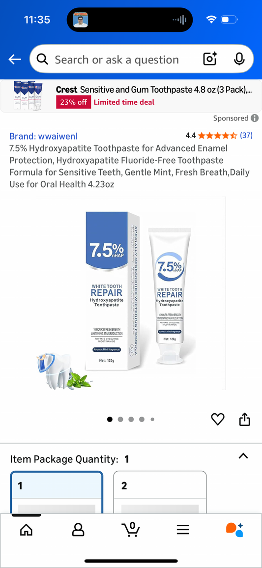 7.5% Hydroxyapatite Toothpaste for Advanced Enamel Protection, Hydroxyapatite Fluoride-Free Toothpaste Formula for Sensitive Teeth, Gentle Mint, Fresh Breath,Daily Use for Oral Health 4.23oz