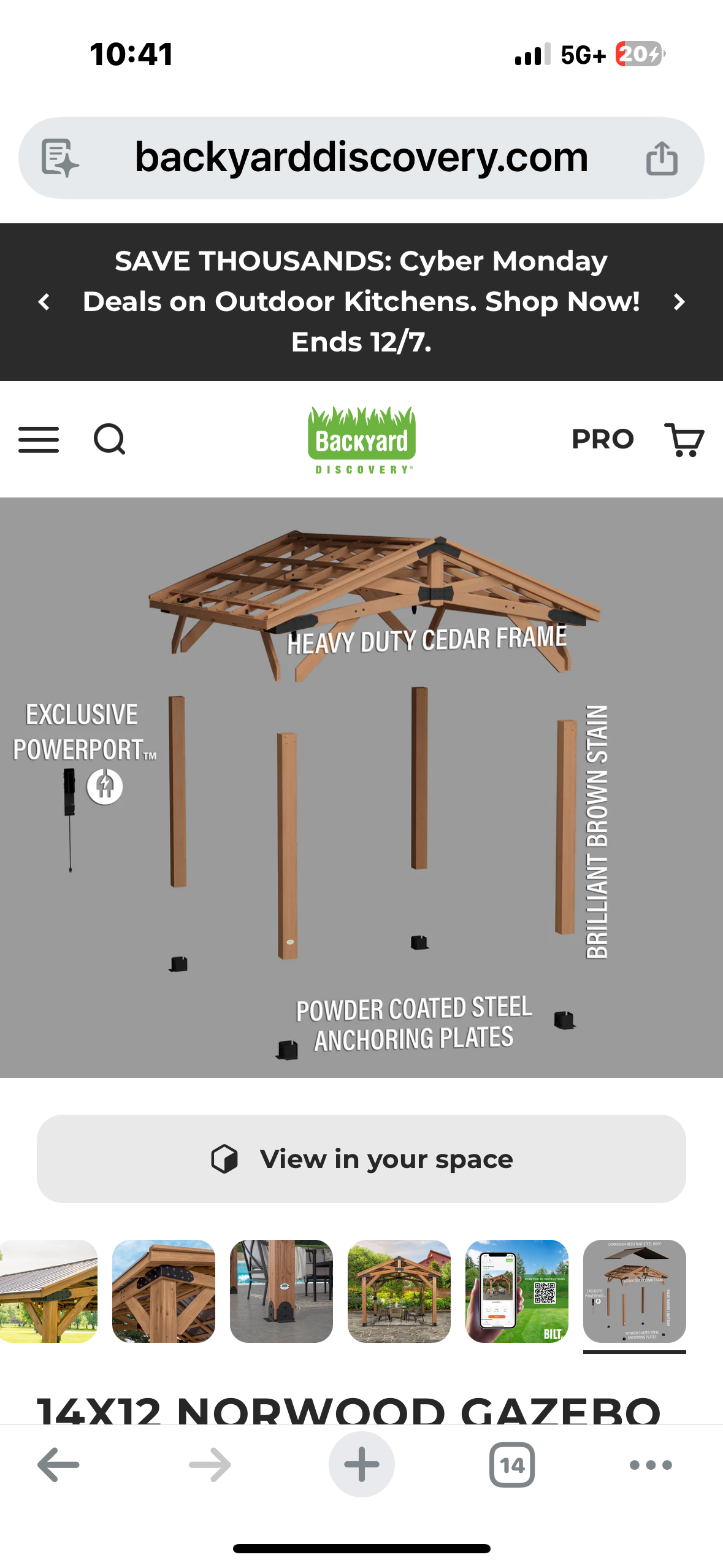 Backyard Discovery Norwood 14' x 12’ Cedar Wood Outdoor Gazebo Pavilion with Snow Support, Wind Resistance, Shade for Garden, Patio, Deck, Entertaining (G945)