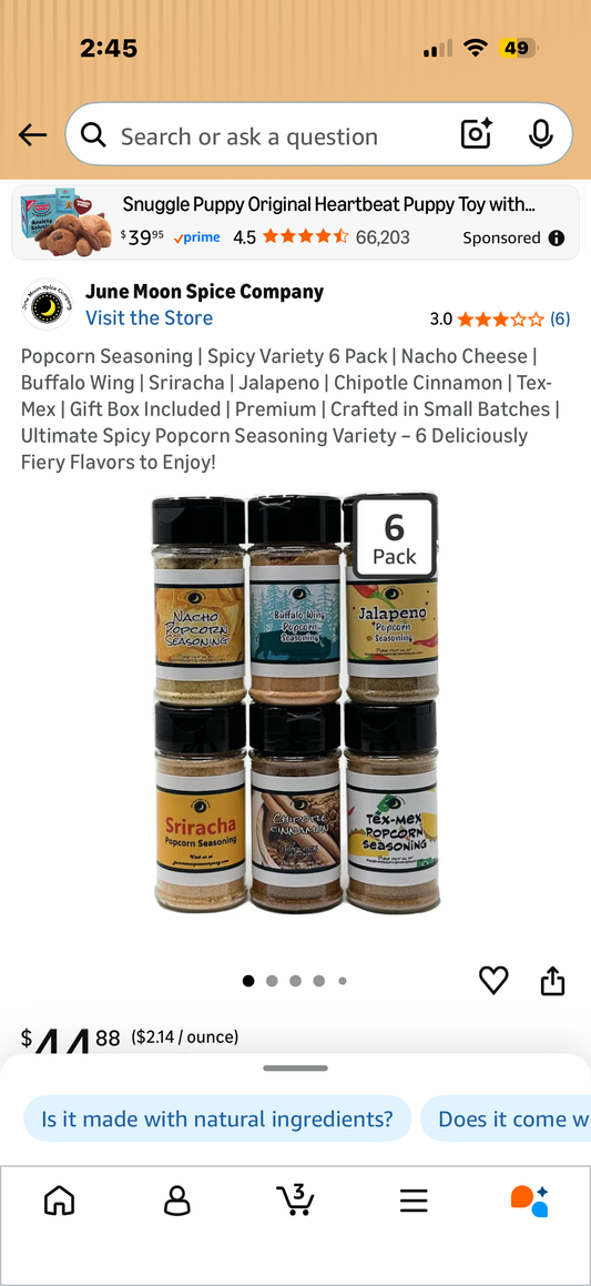 Popcorn Seasoning | Spicy Variety 6 Pack | Nacho Cheese | Buffalo Wing | Sriracha | Jalapeno | Chipotle Cinnamon | Tex-Mex | Gift Box Included | Premium | C