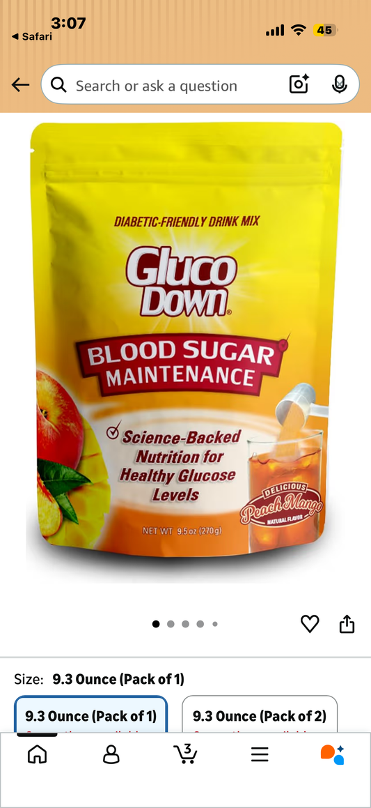 GLUCODOWN, Delicious Peach Mango Drink Mix, Patent Pending Dietary Fiber Formula for Maintenance of Healthy Blood Sugar & Cholesterol, 45 Servings.