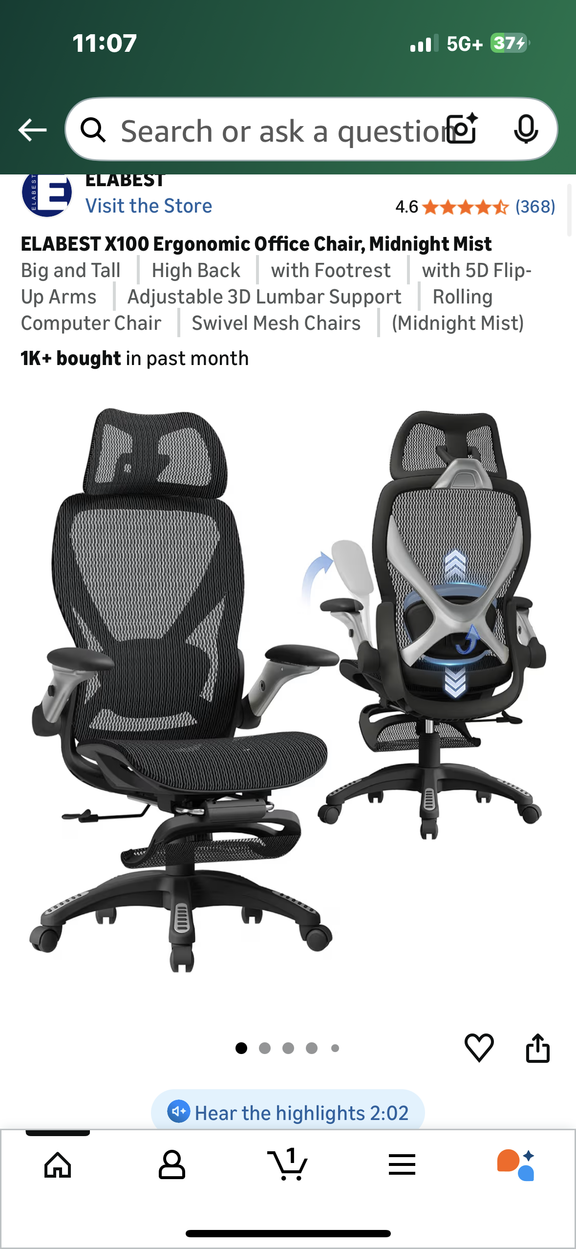 ELABEST X100 Ergonomic Office Chair, with 5D Flip-Up Arms, Adjustable 3D Lumbar Support, Rolling Swivel Mesh Office Chair (O465)
