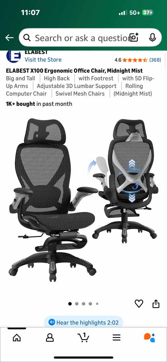 ELABEST X100 Ergonomic Office Chair, with 5D Flip-Up Arms, Adjustable 3D Lumbar Support, Rolling Swivel Mesh Office Chair (O465)