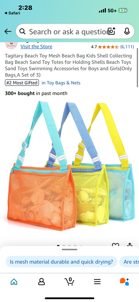 Beach Toy Mesh Beach Bag Kids Shell Collecting Bag Beach Sand Toy Totes for Holding Shells Beach Toys Sand Toys Swimming Accessories for Boys and Girls(Only Bags,A Set of 3