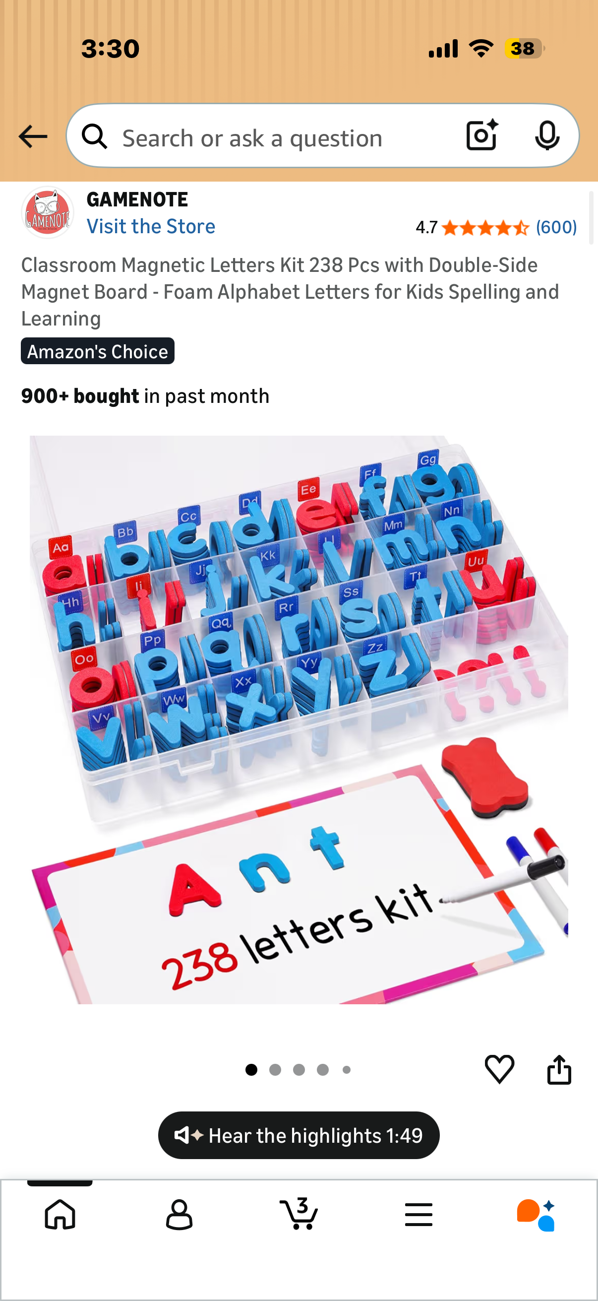 Classroom Magnetic Letters Kit 238 Pcs with Double-Side Magnet Board - Foam Alphabet Letters for Kids Spelling and Learning
