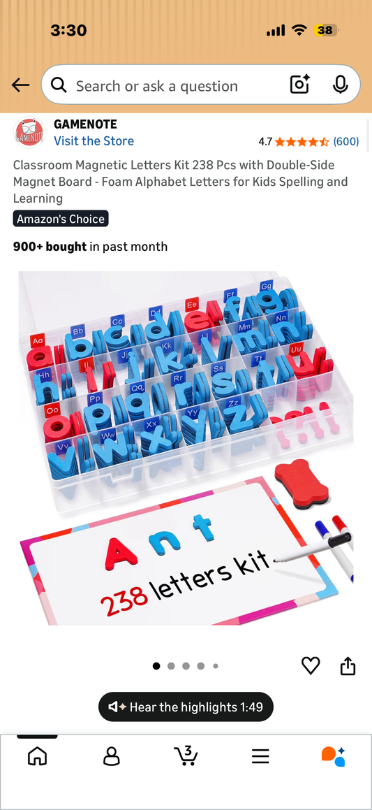 Classroom Magnetic Letters Kit 238 Pcs with Double-Side Magnet Board - Foam Alphabet Letters for Kids Spelling and Learning