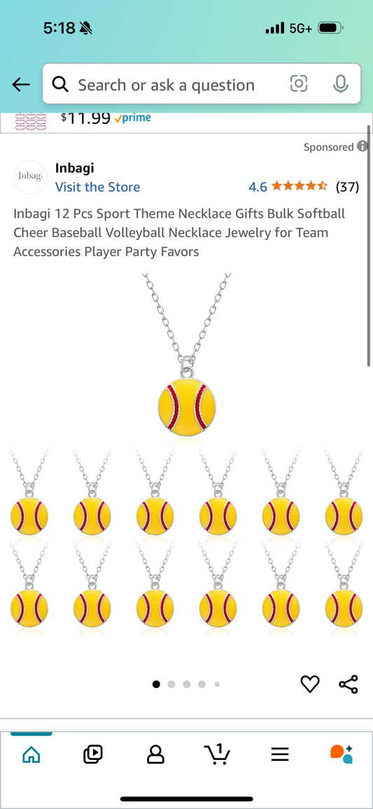 Inbagi 12 Pcs Sport Theme Necklace Gifts Bulk Softball Cheer Baseball Volleyball Necklace Jewelry for Team Accessories Player Party Favors