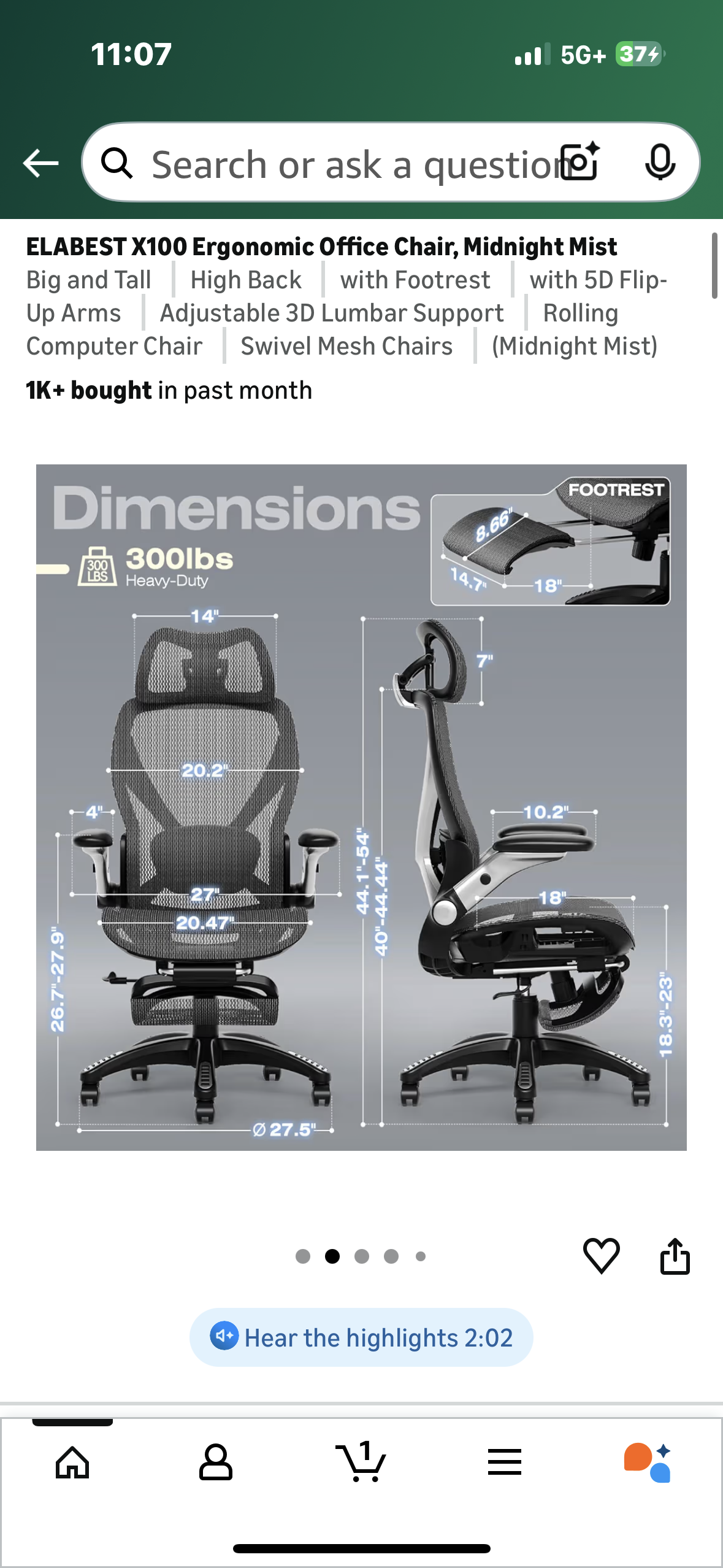 ELABEST X100 Ergonomic Office Chair, with 5D Flip-Up Arms, Adjustable 3D Lumbar Support, Rolling Swivel Mesh Office Chair (O465)