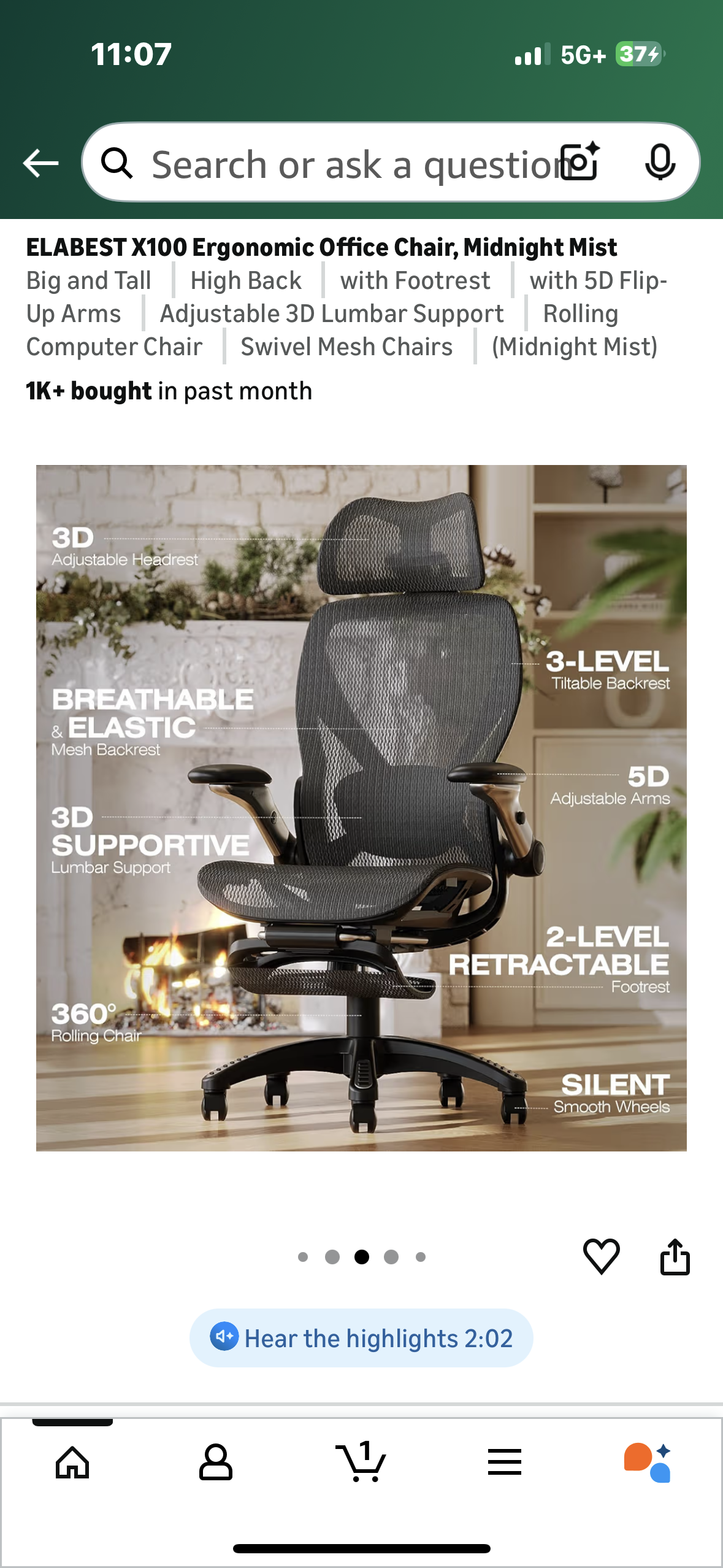 ELABEST X100 Ergonomic Office Chair, with 5D Flip-Up Arms, Adjustable 3D Lumbar Support, Rolling Swivel Mesh Office Chair (O465)