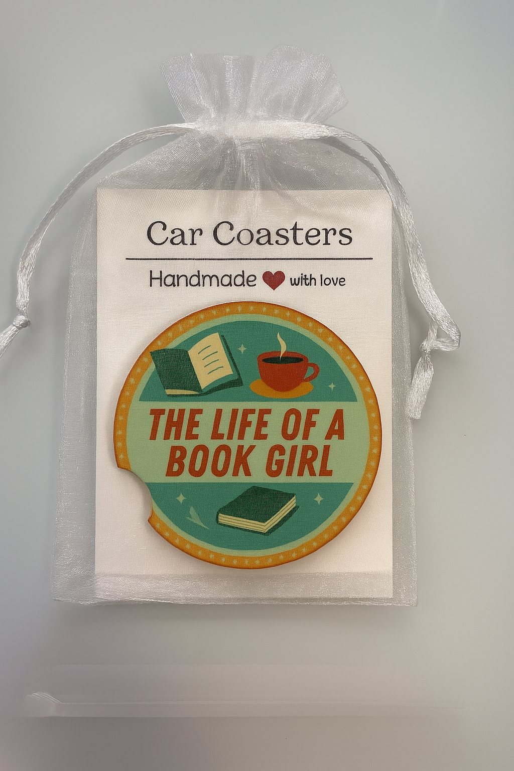 The Life of a Book Girl Car Coaster in Gift Bag