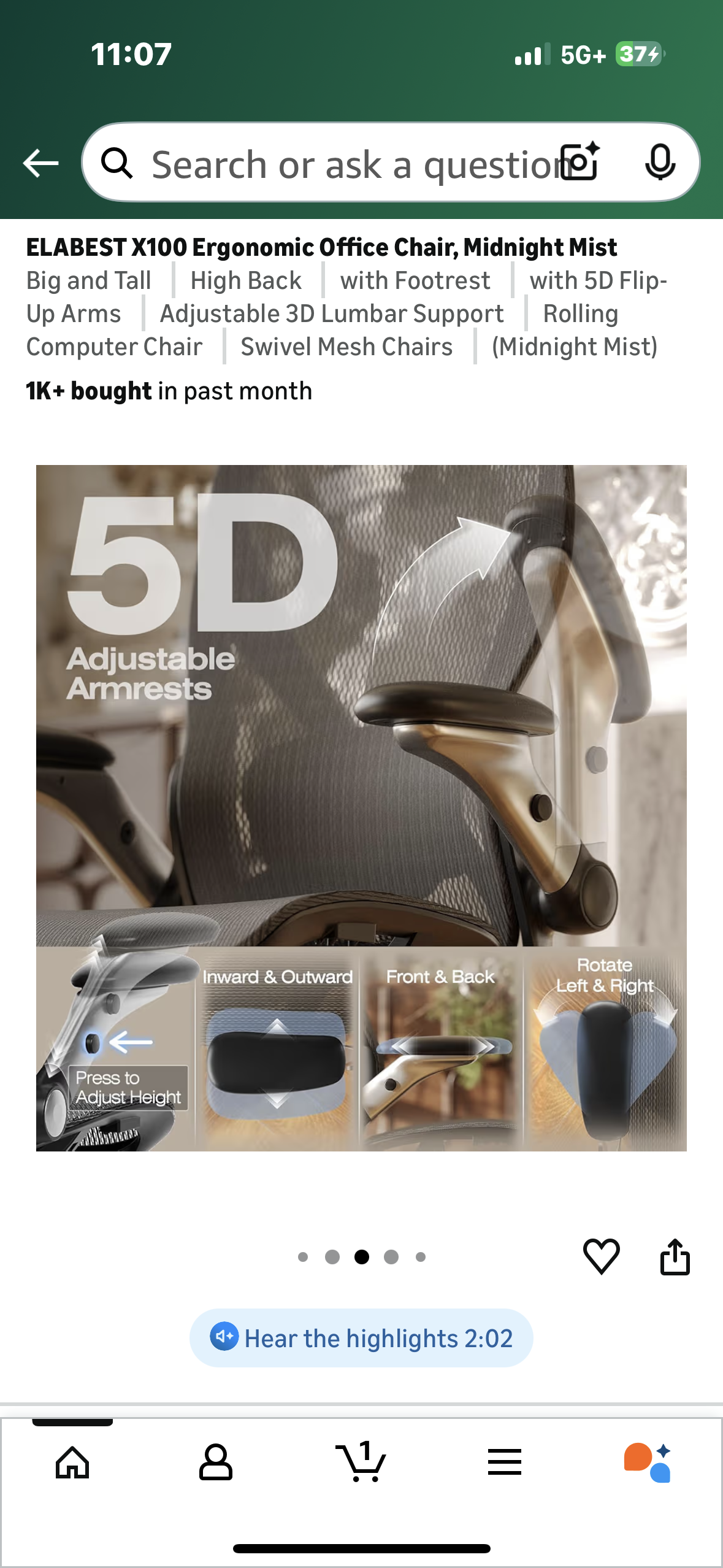 ELABEST X100 Ergonomic Office Chair, with 5D Flip-Up Arms, Adjustable 3D Lumbar Support, Rolling Swivel Mesh Office Chair (O465)