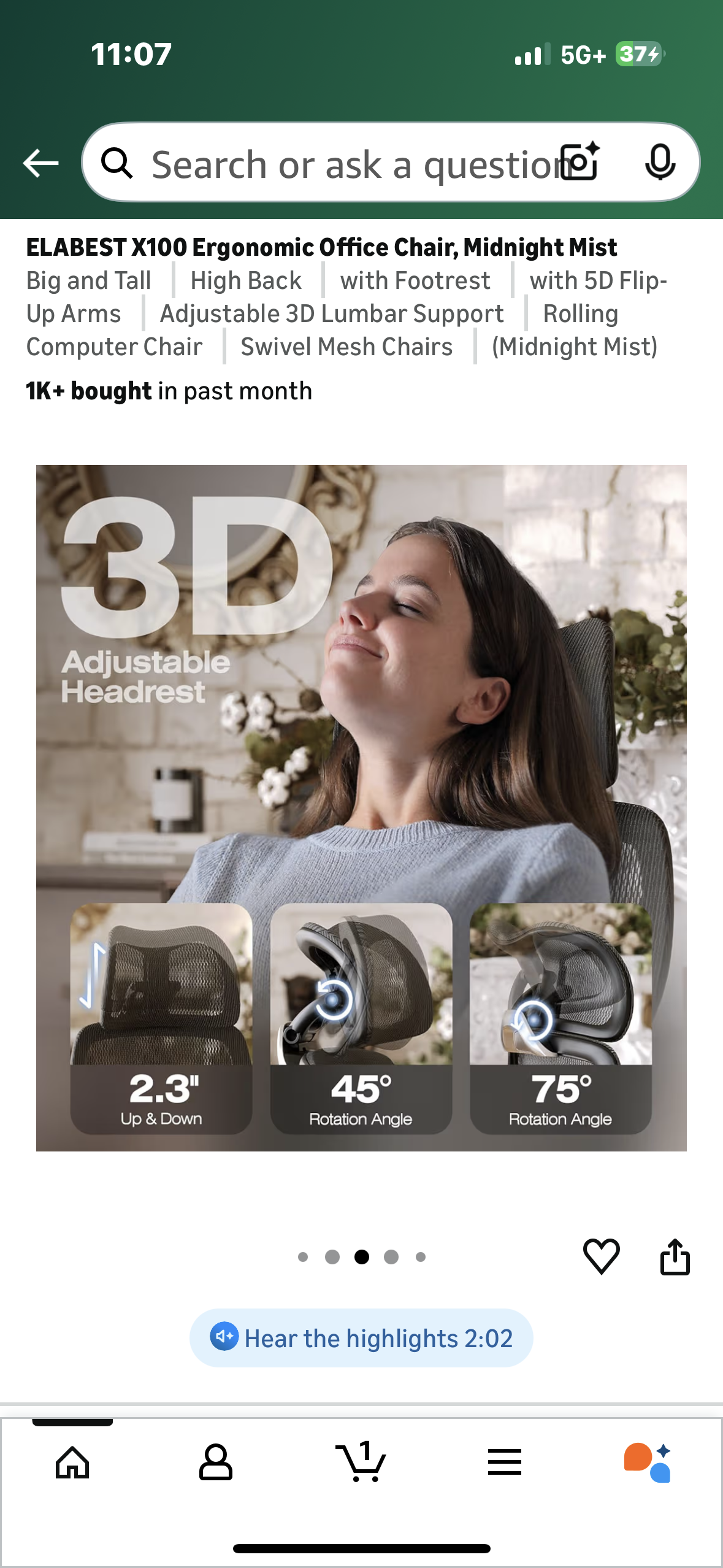 ELABEST X100 Ergonomic Office Chair, with 5D Flip-Up Arms, Adjustable 3D Lumbar Support, Rolling Swivel Mesh Office Chair (O465)