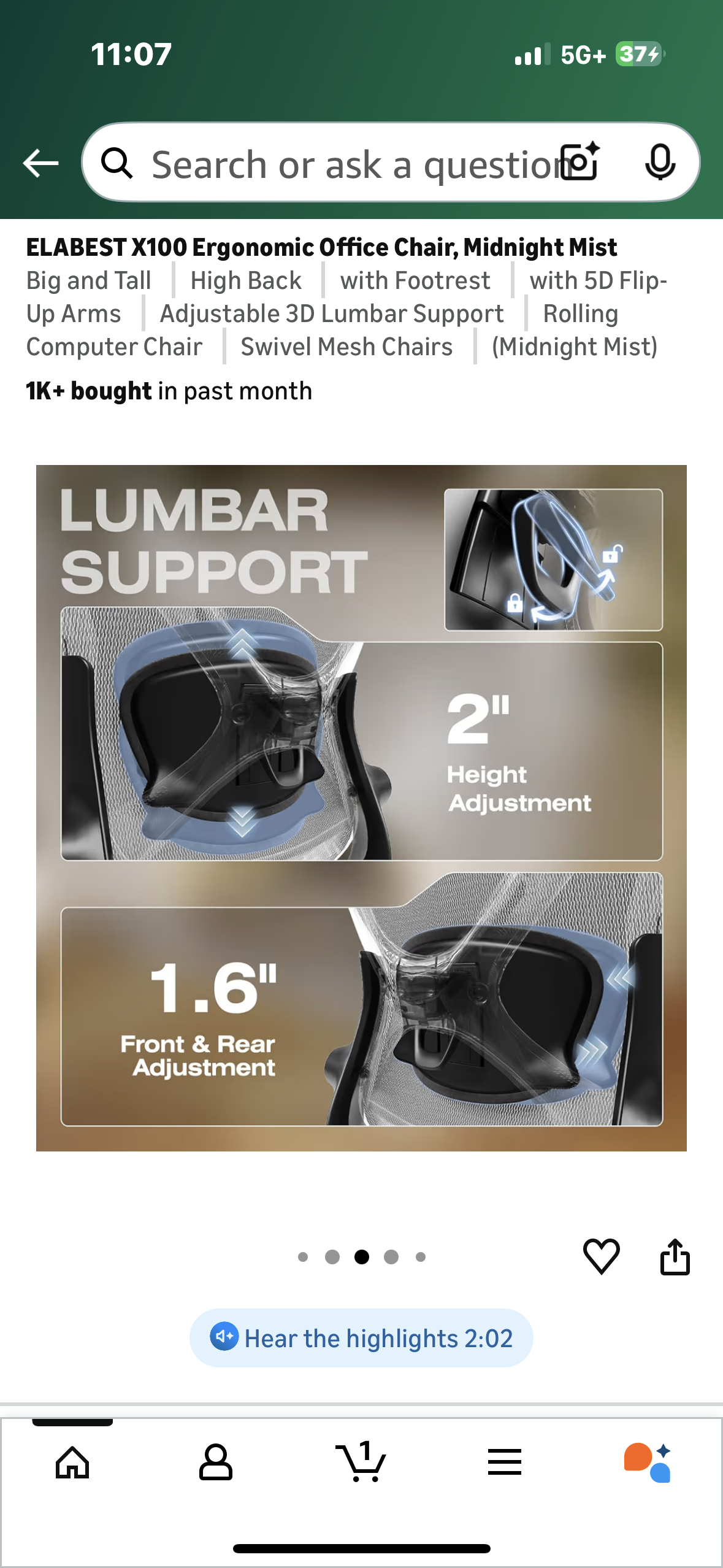 ELABEST X100 Ergonomic Office Chair, with 5D Flip-Up Arms, Adjustable 3D Lumbar Support, Rolling Swivel Mesh Office Chair (O465)