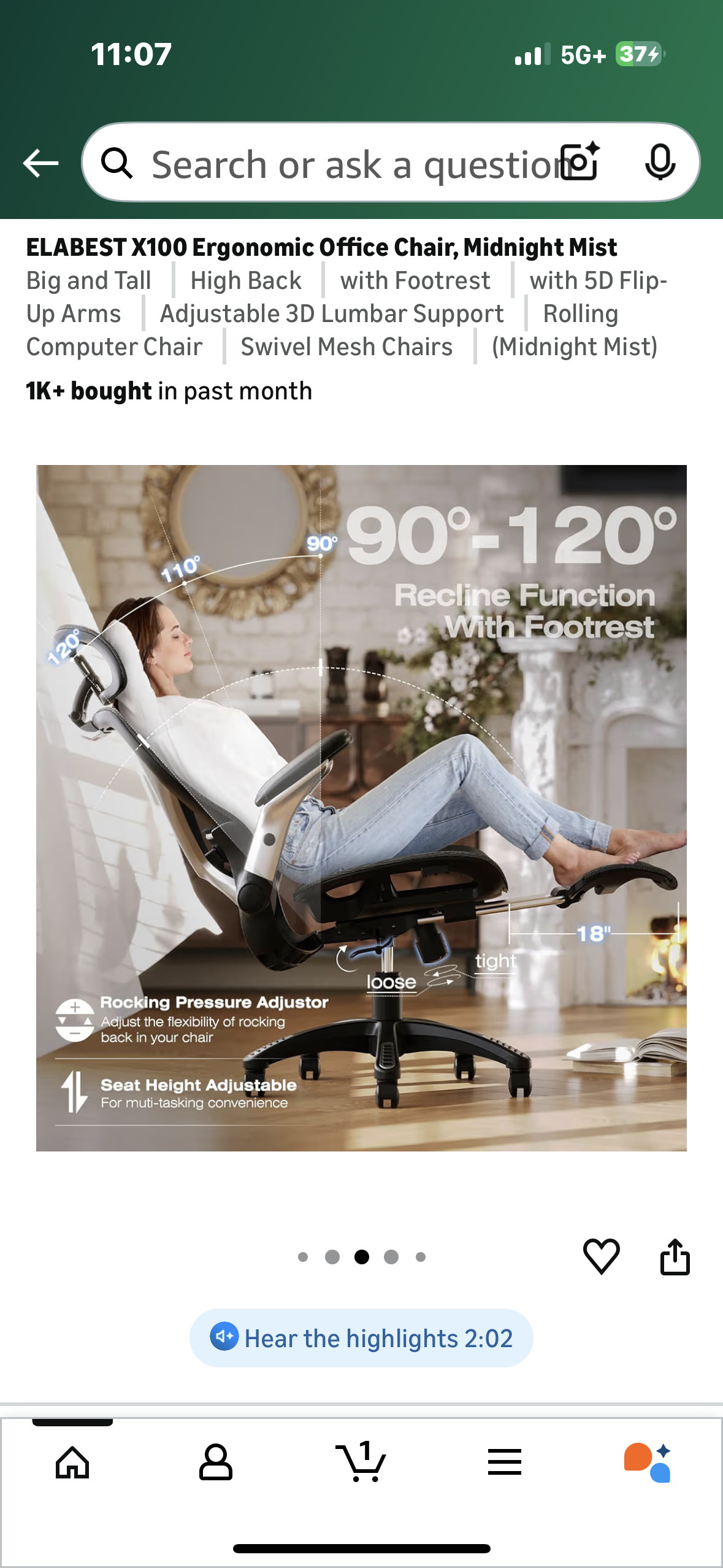 ELABEST X100 Ergonomic Office Chair, with 5D Flip-Up Arms, Adjustable 3D Lumbar Support, Rolling Swivel Mesh Office Chair (O465)