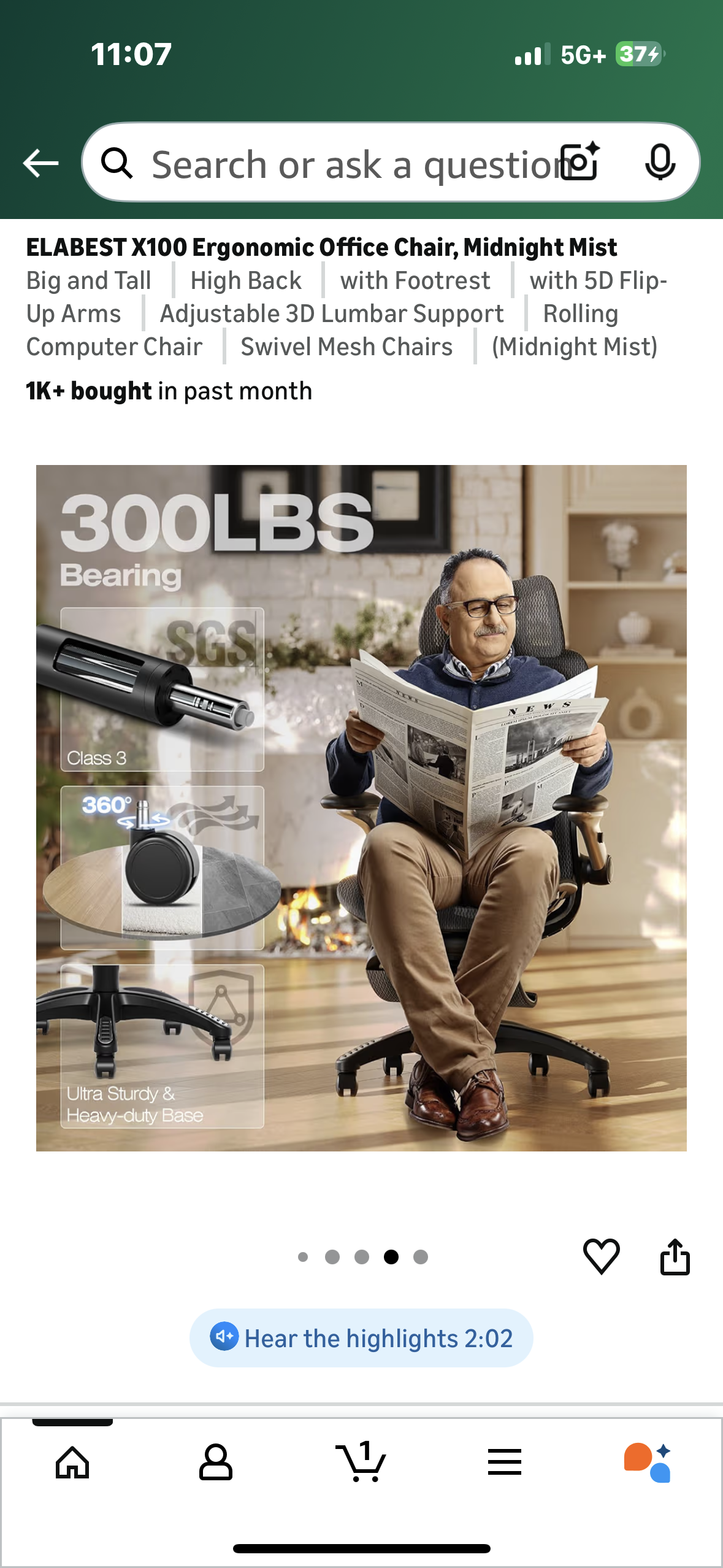 ELABEST X100 Ergonomic Office Chair, with 5D Flip-Up Arms, Adjustable 3D Lumbar Support, Rolling Swivel Mesh Office Chair (O465)