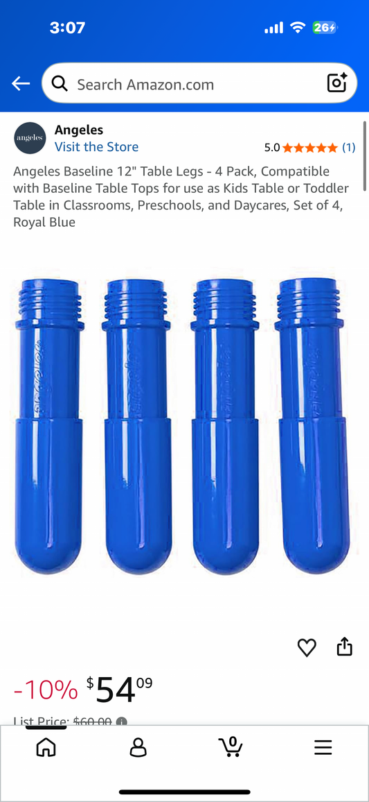 12" Table Legs - 4 Pack, Compatible with Baseline Table Tops for use as Kids Table or Toddler Table in Classrooms, Preschools, and Daycares, Set of 4, Royal Blue