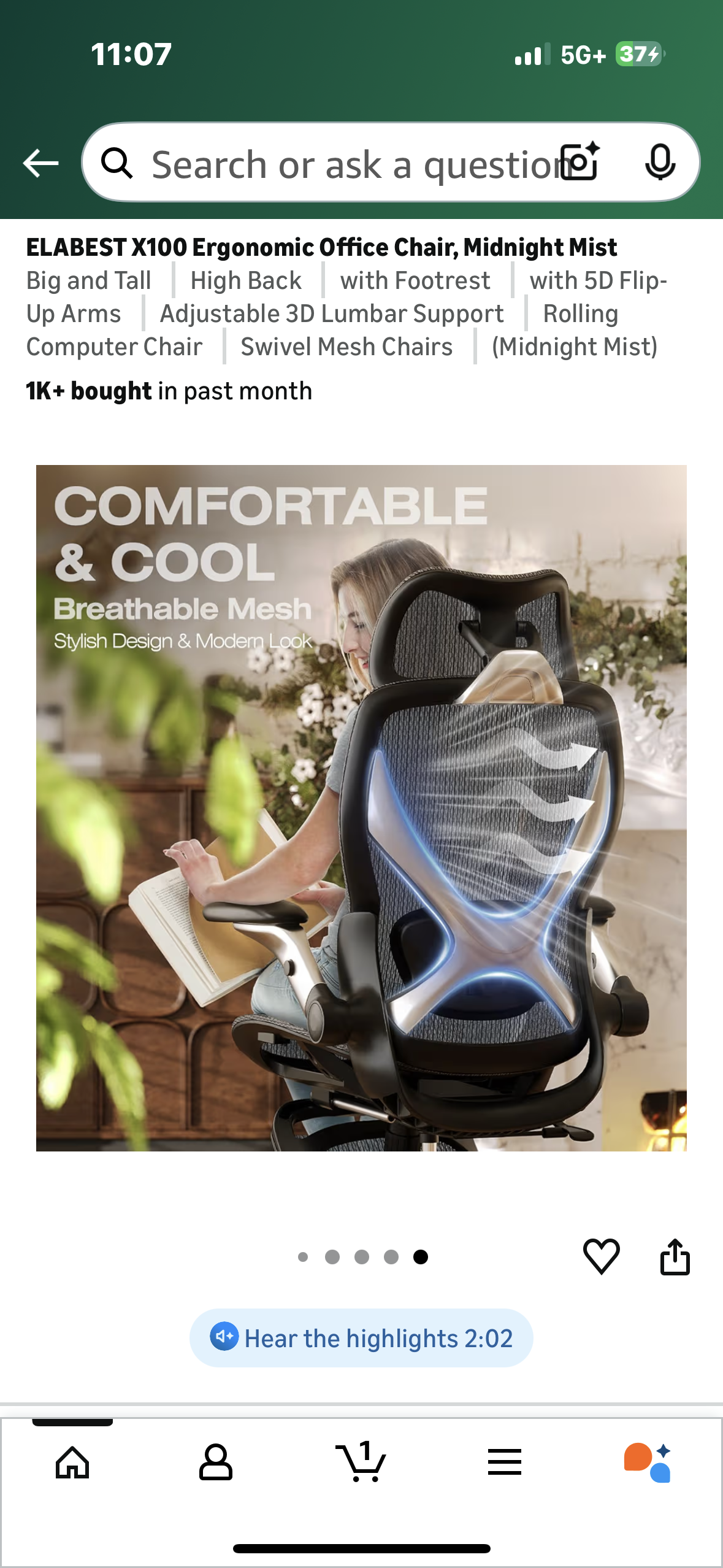 ELABEST X100 Ergonomic Office Chair, with 5D Flip-Up Arms, Adjustable 3D Lumbar Support, Rolling Swivel Mesh Office Chair (O465)