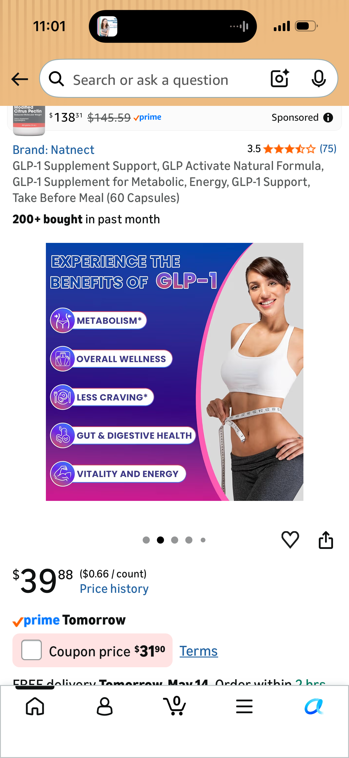 GLP-1 Supplement Support, GLP Activate Natural Formula, GLP-1 Supplement for Metabolic, Energy, GLP-1 Support, Take Before Meal (60 Capsules)