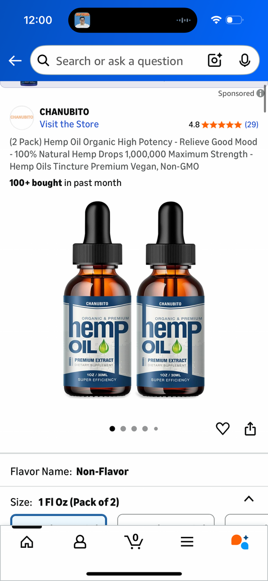 Hemp Oil 2 Pack Organic High Potency - Relieve Good Mood - 100% Natural Hemp Drops 1,000,000 Maximum Strength -Hemp Oils Tincture Premium Vegan, Non-GMO