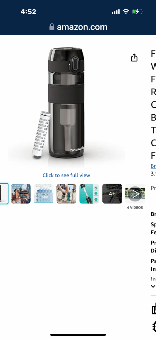 Filtered Water Bottle W/NSF Certified Water Filter Straw Elements Reduce 99.9% of Chlorine, Taste & Odor, BPA Free Plastic for Travel, Sports, Hiking, Camping, Biking and Fitness, 17oz