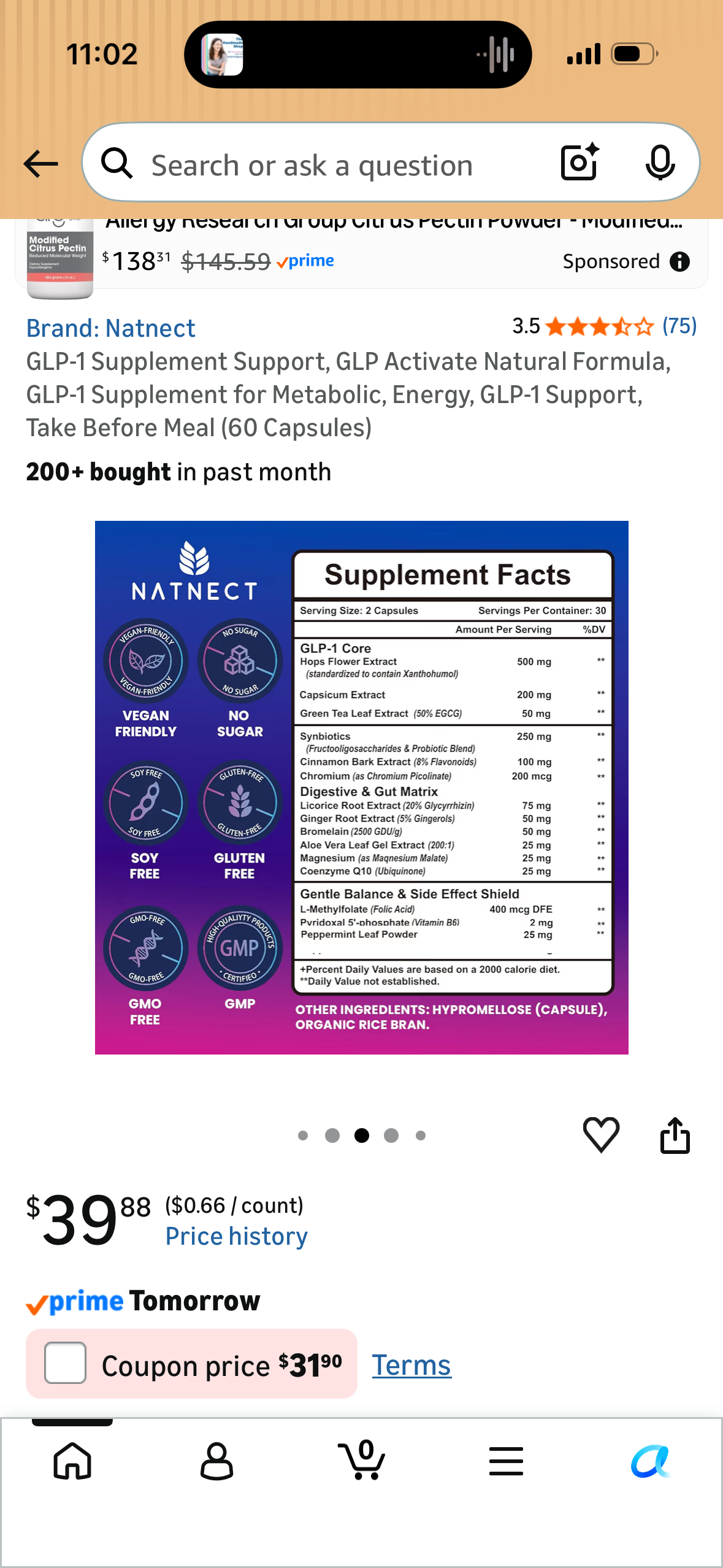 GLP-1 Supplement Support, GLP Activate Natural Formula, GLP-1 Supplement for Metabolic, Energy, GLP-1 Support, Take Before Meal (60 Capsules)