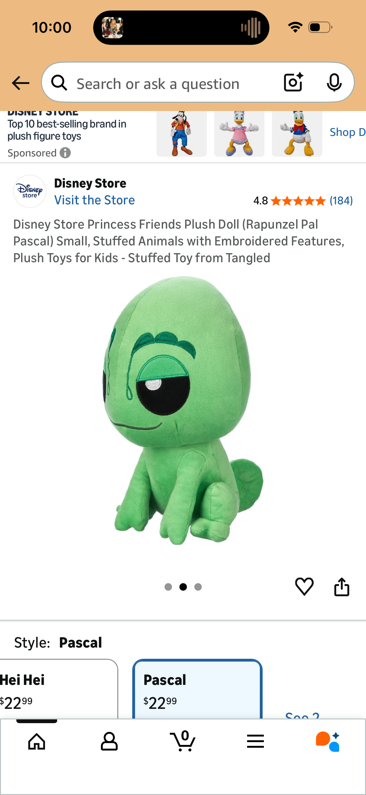 Disney Store Princess Friends Plush Doll (Rapunzel Pal Pascal) Small, Stuffed Animals with Embroidered Features, Plush Toys for Kids - Stuffed Toy from Tangled