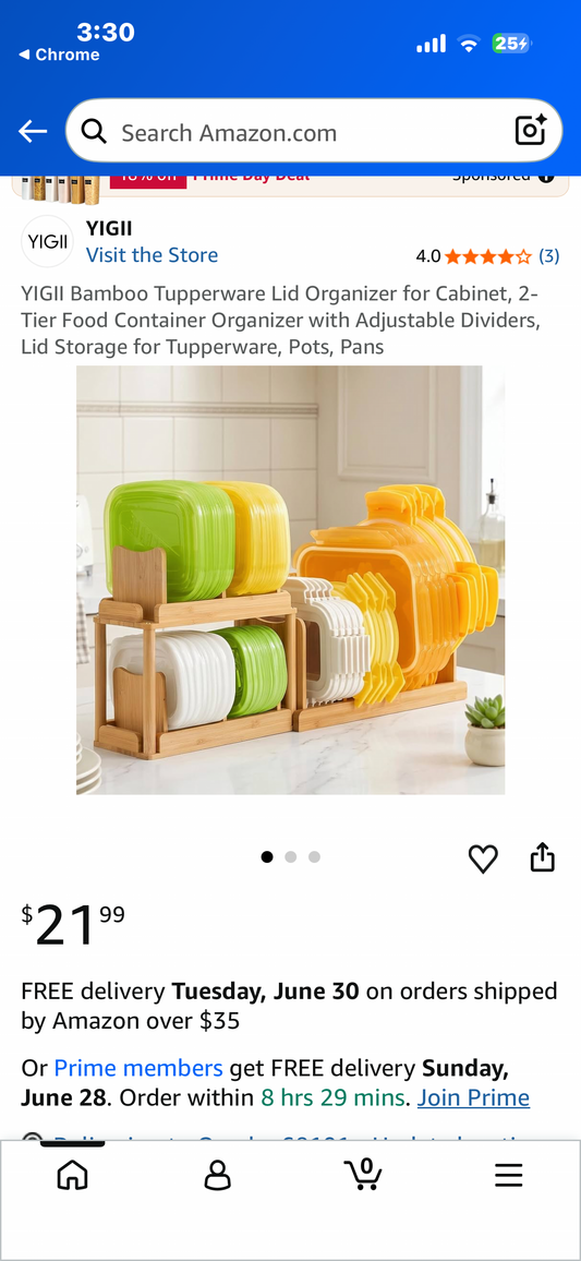 YIGII Bamboo Tupperware Lid Organizer for Cabinet, 2-Tier Food Container Organizer with Adjustable Dividers, Lid Storage for Tupperware, Pots, Pans