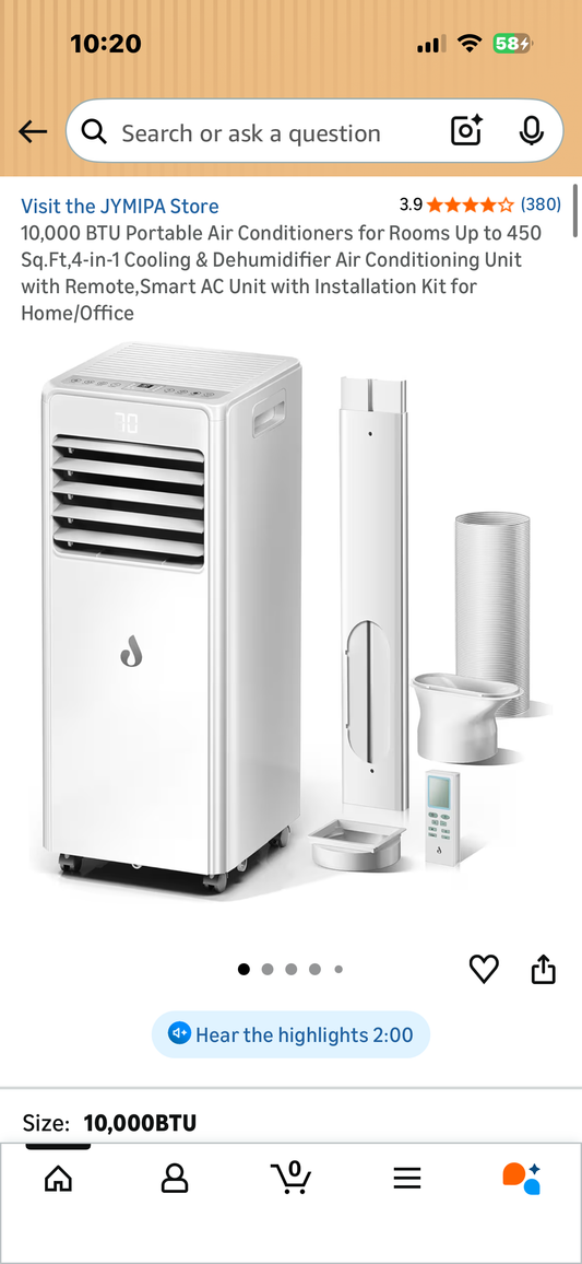 10,000 BTU Portable Air Conditioners for Rooms Up to 450 Sq.Ft,4-in-1 Cooling & Dehumidifier Air Conditioning Unit with Remote,Smart AC Unit with Installation Kit for Home/Office (R807)