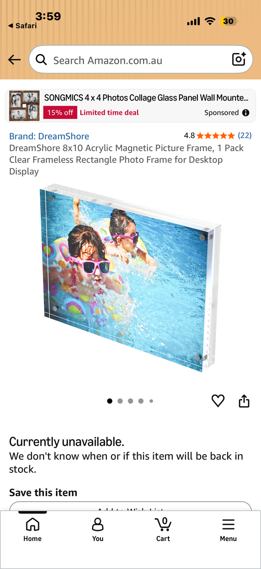 DreamShore 8x10 Acrylic Magnetic Picture Frame, 1 Pack Clear Frameless Rectangle Photo Frame for Desktop Display