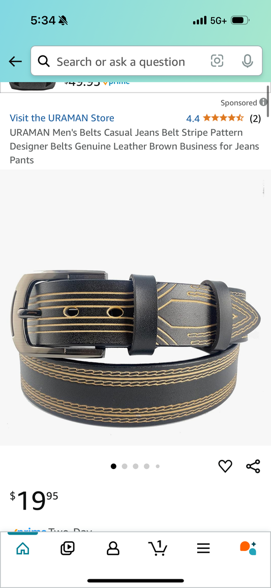URAMAN Men's Belts Casual Jeans Belt Stripe Pattern Designer Belts Genuine Leather Brown Business for Jeans Pants 115 cm