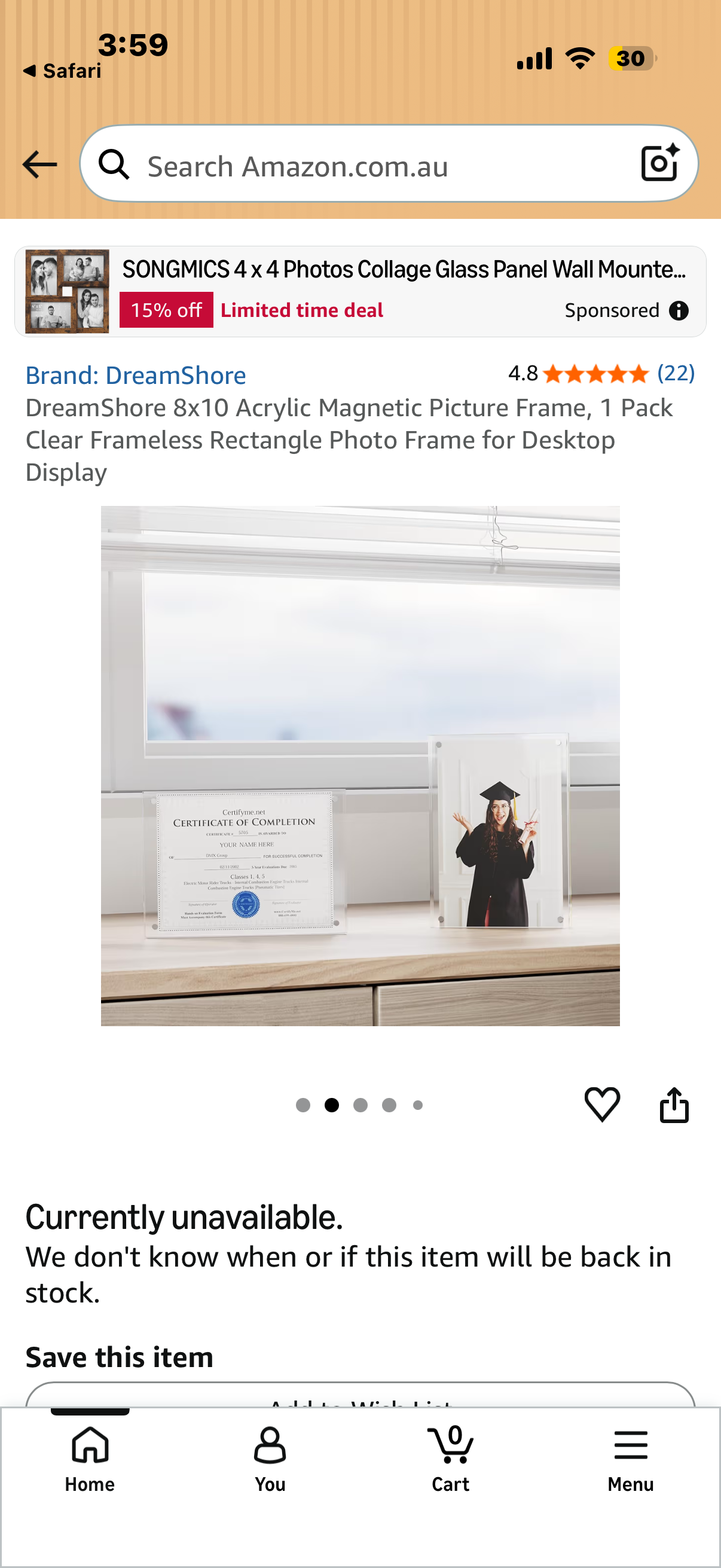 DreamShore 8x10 Acrylic Magnetic Picture Frame, 1 Pack Clear Frameless Rectangle Photo Frame for Desktop Display