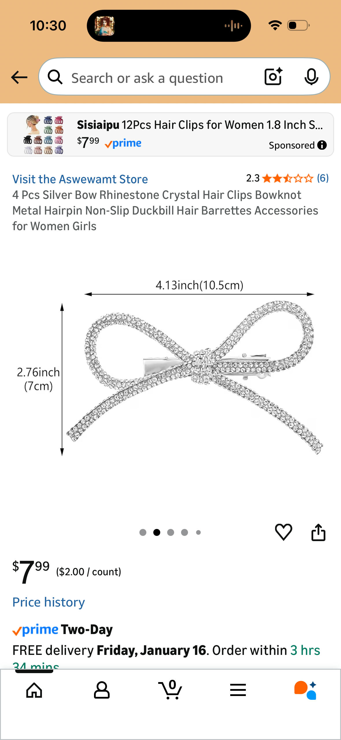 4 Pcs Silver Bow Rhinestone Crystal Hair Clips Bowknot Metal Hairpin Non-Slip Duckbill Hair Barrettes Accessories for Women Girls