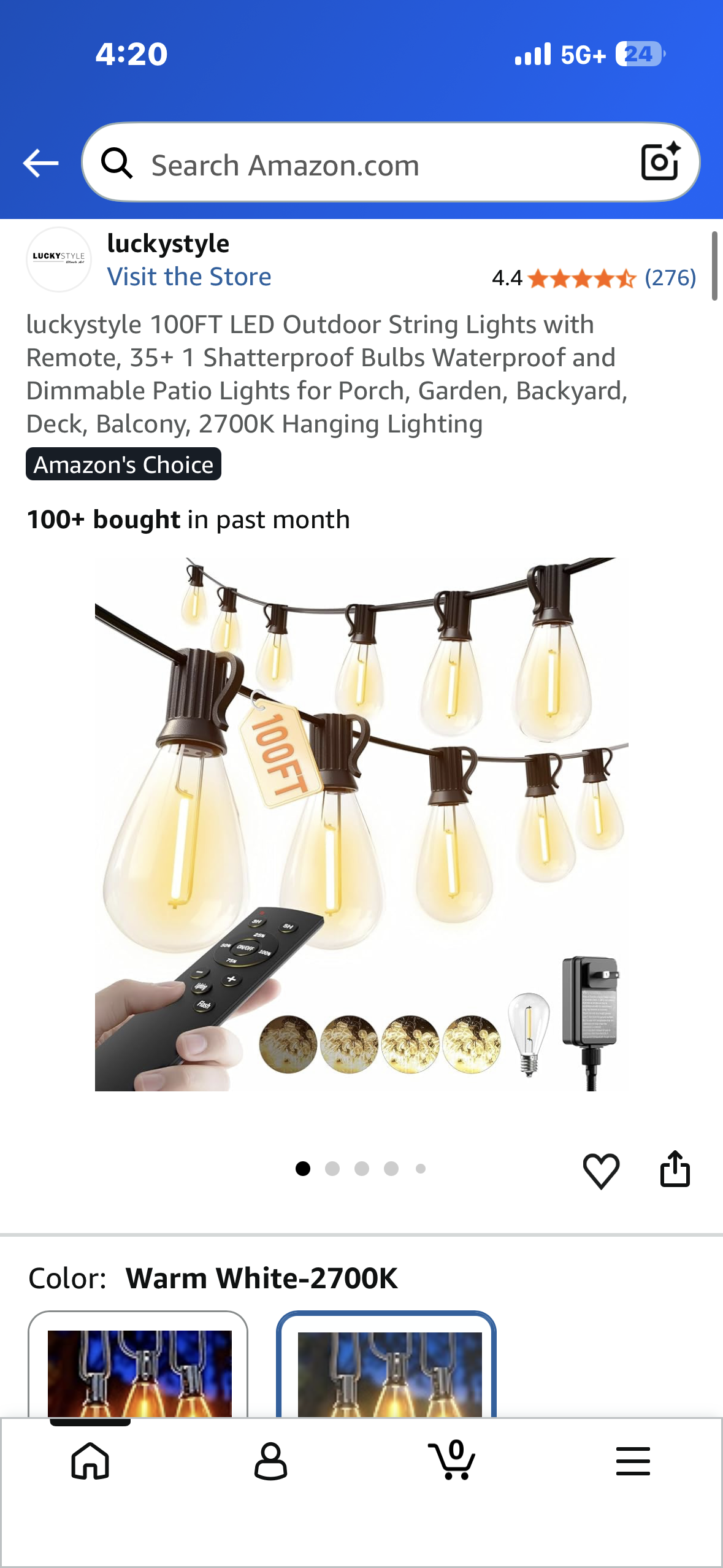 100FT LED Outdoor String Lights with Remote, 35+ 1 Shatterproof Bulbs Waterproof and Dimmable Patio Lights for Porch, Garden, Backyard, Deck, Balcony, 2700K Hanging Lighting