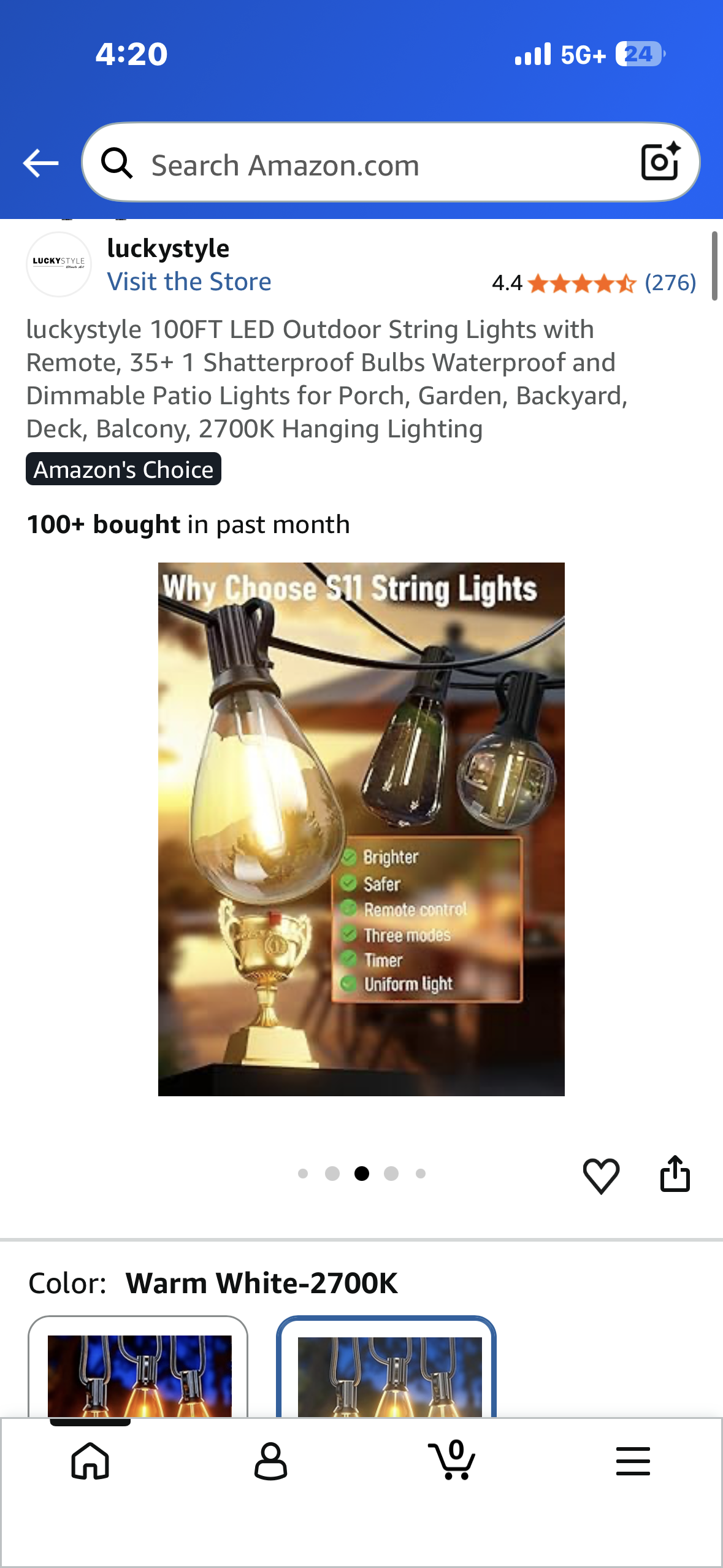 100FT LED Outdoor String Lights with Remote, 35+ 1 Shatterproof Bulbs Waterproof and Dimmable Patio Lights for Porch, Garden, Backyard, Deck, Balcony, 2700K Hanging Lighting