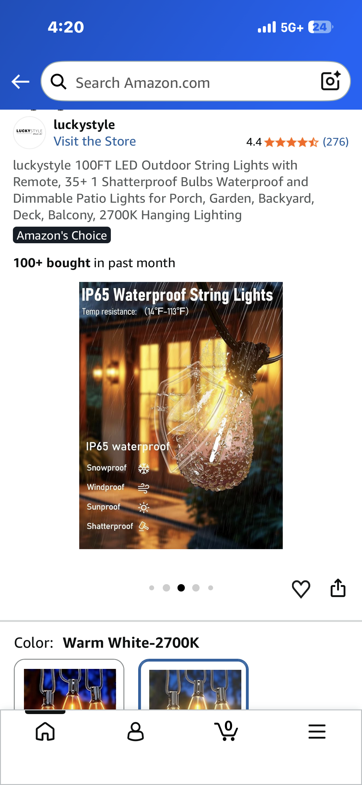 100FT LED Outdoor String Lights with Remote, 35+ 1 Shatterproof Bulbs Waterproof and Dimmable Patio Lights for Porch, Garden, Backyard, Deck, Balcony, 2700K Hanging Lighting