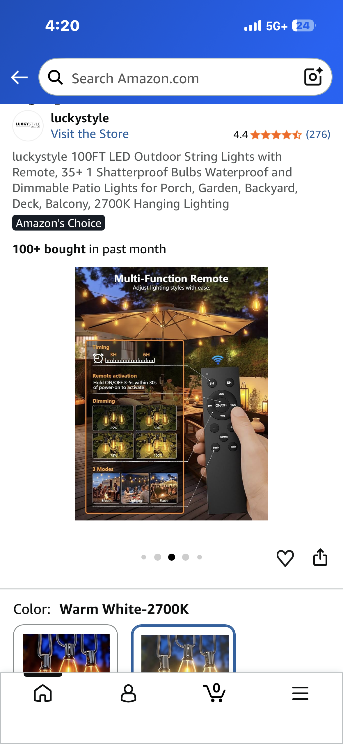 100FT LED Outdoor String Lights with Remote, 35+ 1 Shatterproof Bulbs Waterproof and Dimmable Patio Lights for Porch, Garden, Backyard, Deck, Balcony, 2700K Hanging Lighting
