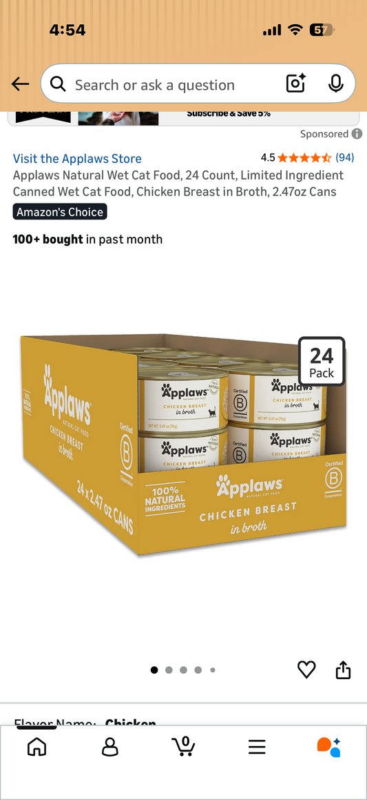 Applaws Natural Wet Cat Food, 24 Count, Limited Ingredient Canned Wet Cat Food, Chicken Breast in Broth, 2.47oz Cans