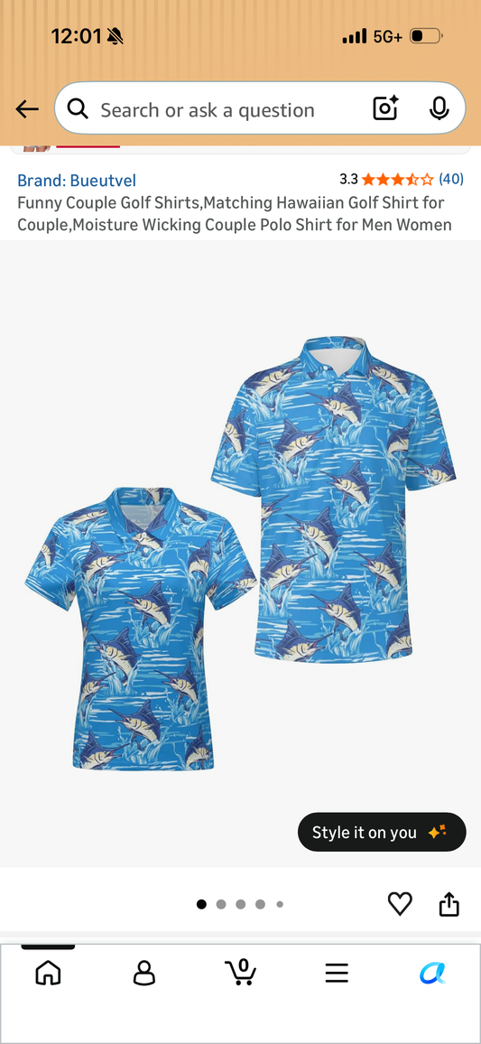 Funny Golf Shirts, Matching Hawaiian Golf Shirt, Moisture Wicking Couple Polo Shirt for Women (Size Women’s Small)