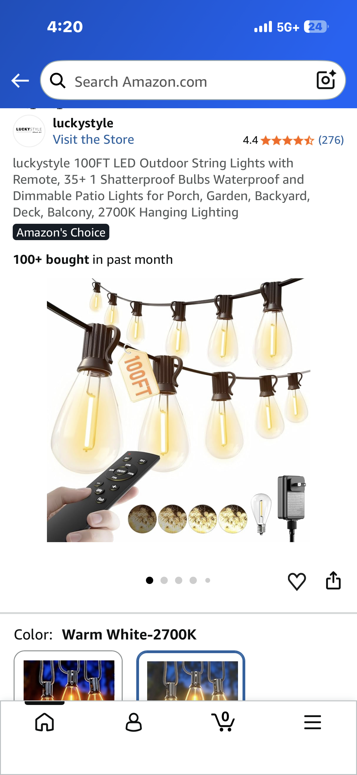 100FT LED Outdoor String Lights with Remote, 35+ 1 Shatterproof Bulbs Waterproof and Dimmable Patio Lights for Porch, Garden, Backyard, Deck, Balcony, 2700K Hanging Lighting