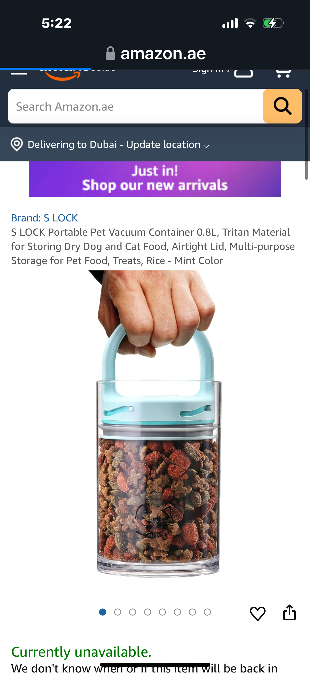 S LOCK Portable Pet Vacuum Container 0.8L, Tritan Material for Storing Dry Dog and Cat Food, Airtight Lid, Multi-purpose Storage for Pet Food, Treats, Rice - Mint Color