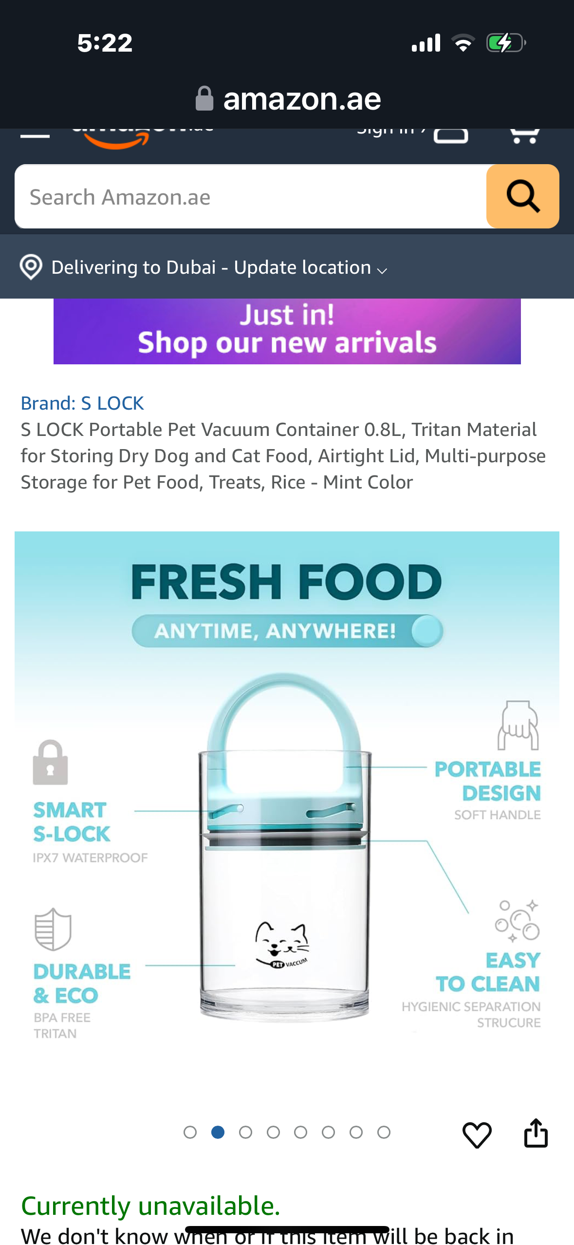 S LOCK Portable Pet Vacuum Container 0.8L, Tritan Material for Storing Dry Dog and Cat Food, Airtight Lid, Multi-purpose Storage for Pet Food, Treats, Rice - Mint Color