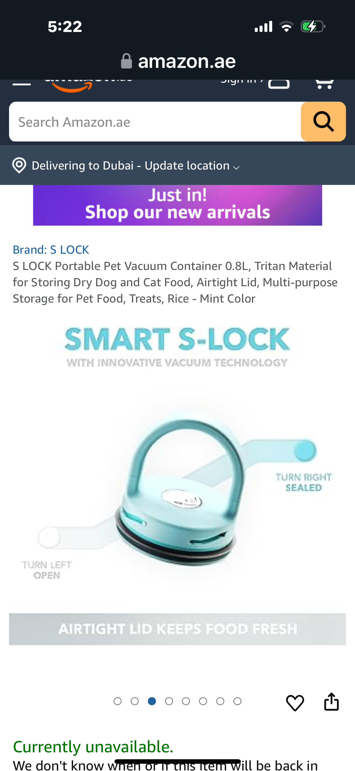 S LOCK Portable Pet Vacuum Container 0.8L, Tritan Material for Storing Dry Dog and Cat Food, Airtight Lid, Multi-purpose Storage for Pet Food, Treats, Rice - Mint Color