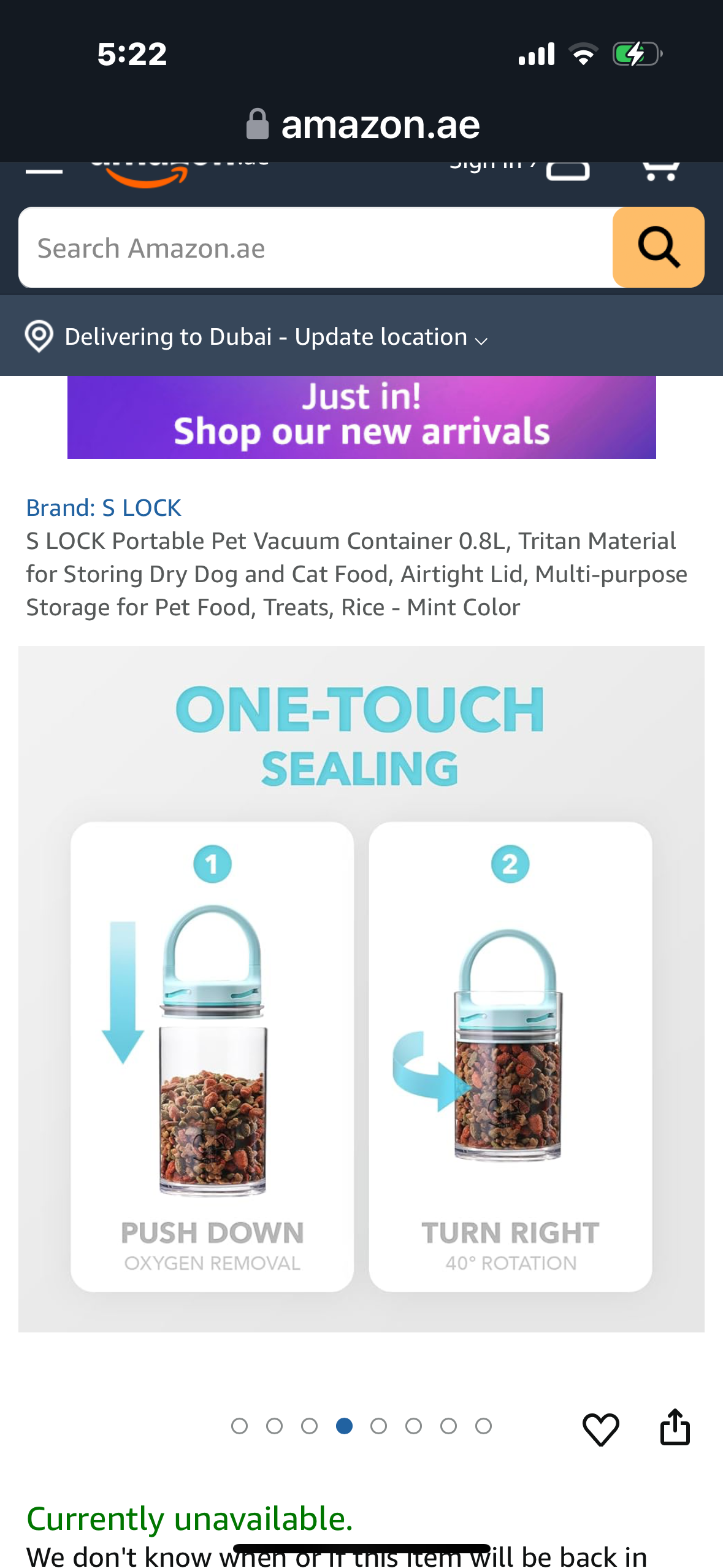 S LOCK Portable Pet Vacuum Container 0.8L, Tritan Material for Storing Dry Dog and Cat Food, Airtight Lid, Multi-purpose Storage for Pet Food, Treats, Rice - Mint Color