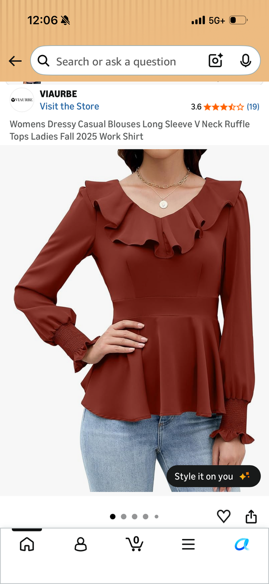 Womens Dressy Casual Blouses Long Sleeve V Neck Ruffle Tops Ladies Fall 2025 Work Shirt (Size Small)
