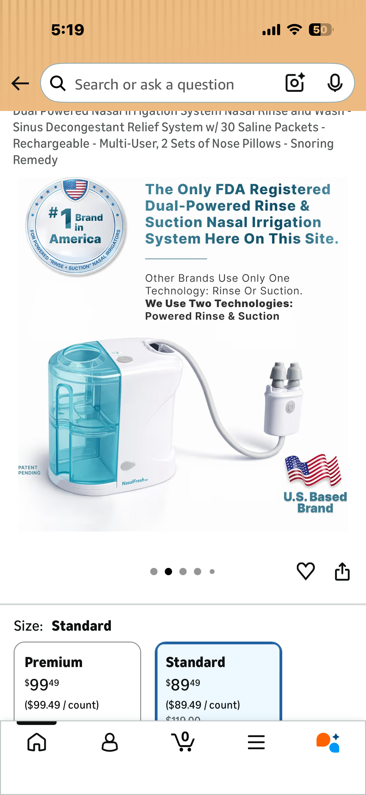 Dual Powered Nasal Irrigation System Nasal Rinse and Wash - Sinus Decongestant Relief System w/ 30 Saline Packets - Rechargeable - Multi-User, 2 Sets of Nose Pillows - Snoring Remedy