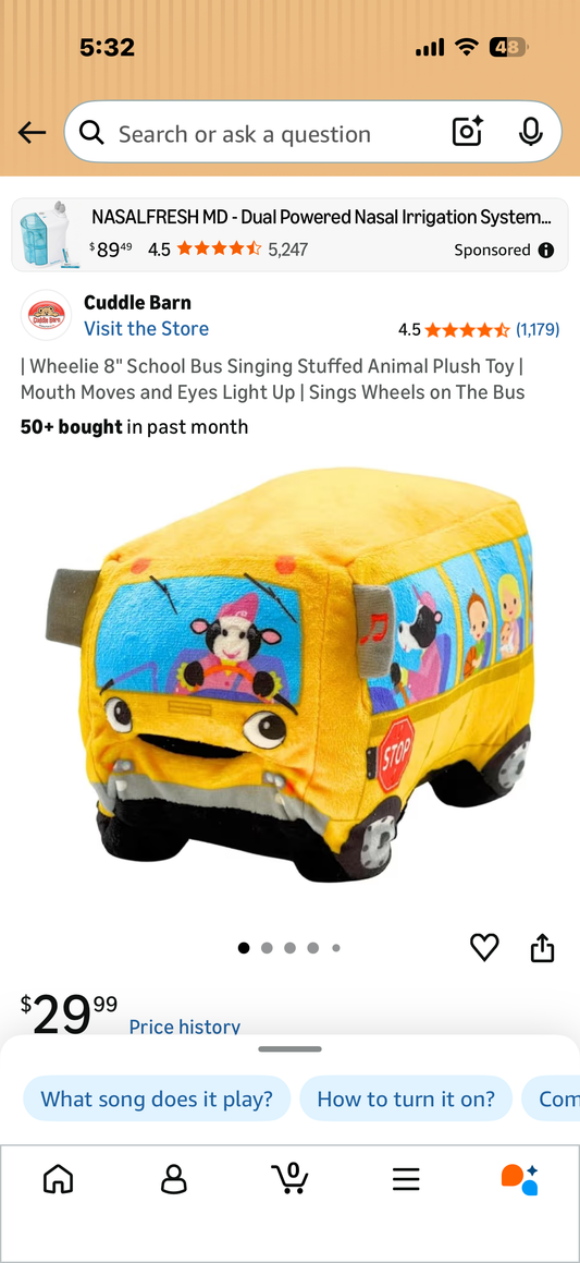 | Wheelie 8" School Bus Singing Stuffed Animal Plush Toy | Mouth Moves and Eyes Light Up | Sings Wheels on The Bus