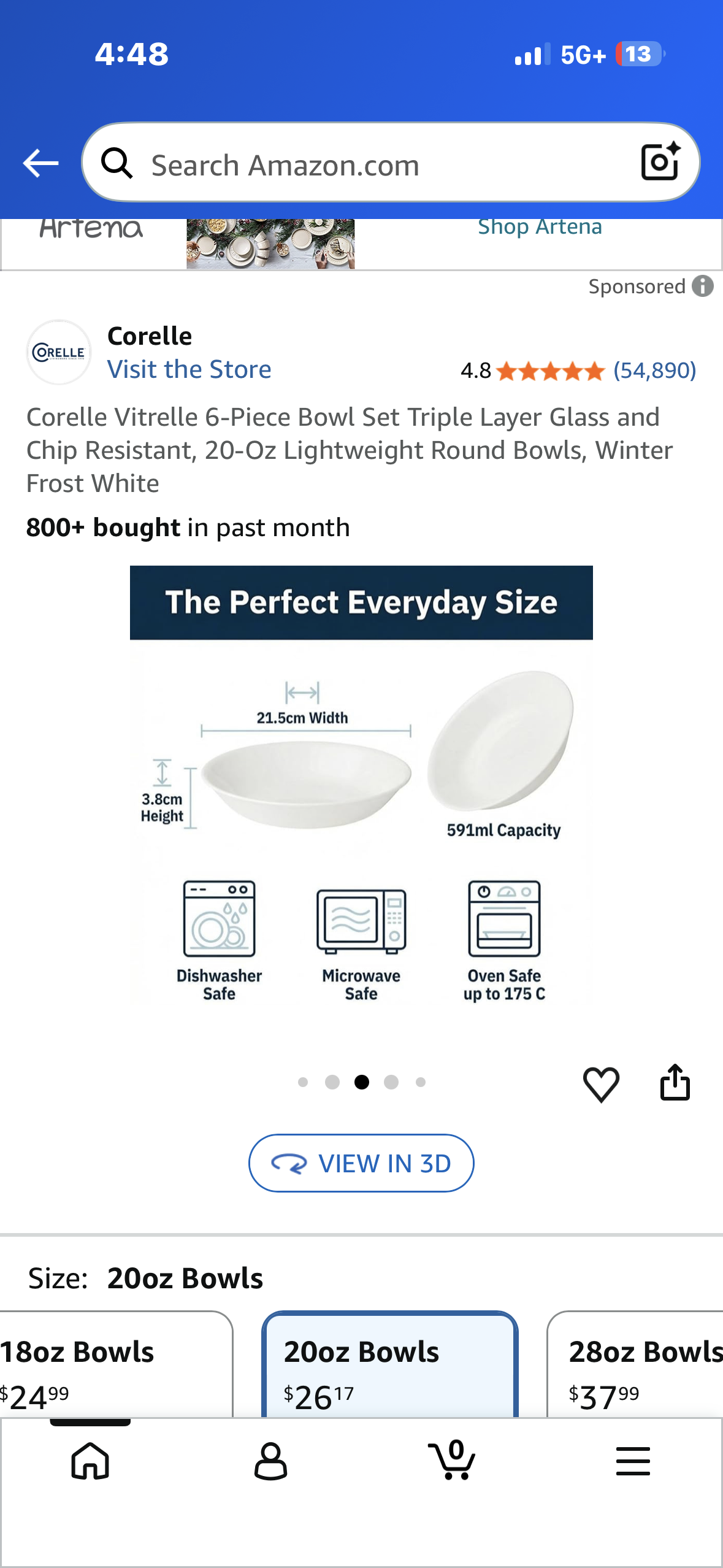 Corelle 6-Piece Bowl Set Triple Layer Glass and Chip Resistant, 20-Oz Lightweight Round Bowls, Winter Frost White